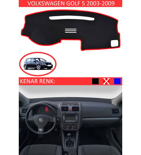 Volkswagen Golf 5 2003-2009 Için Uygun Torpido Koruma Halısı Siyah Kenar Renk Kırmızı