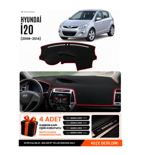 HYUNDAİ İ20 (2008-2014) Uyumlu Torpido Örtüsü Torpido Kılıfı - Siyah Kırmızı