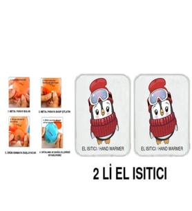 2 ADET BERELİ PENGUEN CEP SOBASI,EL ISITICI,SICAK SU TORBASI PVC  10x9,5cm