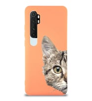 Xiaomi Mi Note 10 Lite Uyumlu Lansman Kılıf Catface Tasarımlı İçi Kadife Kapak-Turuncu (Şeffaf)