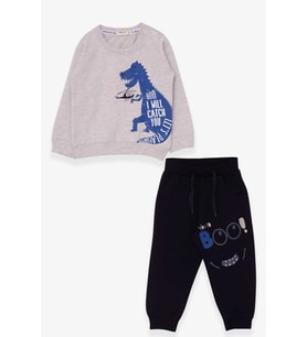 Breeze Erkek Çocuk Eşofman Takımı Dinozor Baskılı 1.5-5 Yaş, Bej Melanj