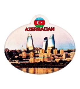 Azerbaycan Flame Towers Oval Magnet (Karışık)