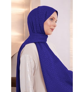 Kadın Dikdörtgen Desen Tesettür Blue Jakar Şal Saks