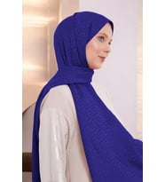 Kadın Dikdörtgen Desen Tesettür Blue Jakar Şal Saks