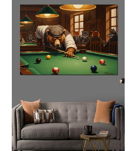 Bilardo Oynayan Karizmatik Ayı Karakteri Dekoratif Kanvas - Mdf Ahşap Tablo