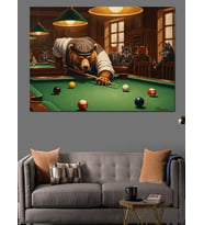 Bilardo Oynayan Karizmatik Ayı Karakteri Dekoratif Kanvas - Mdf Ahşap Tablo