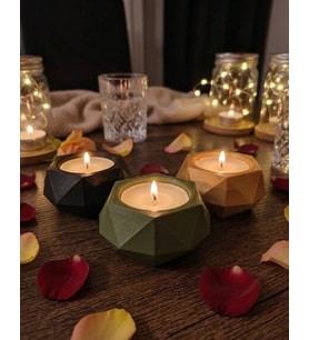 Geometrik Mumluk Dekoratif Tealight Mumluk Modern Ev Dekoru 3 Lü Set - 3D Baskı