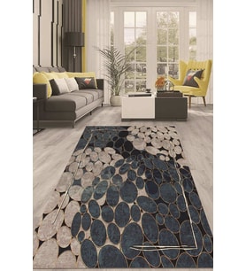 Dijital Kaymaz Taban Yıkanabilir Modern Renkli Salon Halısı Mutfak Halısı Yolluk ND-HT-205 (Mavi)
