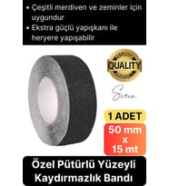 Premium 50mm x 15mt Siyah Kaydırmaz Bant Yapışkanlı Merdiven Basamak Zemin Güçlü Tutunabilen Halı