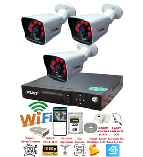 FURY 3 Kameralı 5mp Lensli 1080P 2mp Görüntü 6 Atom Gece Görüşlü FullHd Güvenlik Kamerası 5525A 320GB