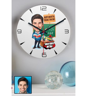 Erkek Matematik Öğretmenine Öğretmenler Günü Hediyesi Karikatürlü Duvar Saati