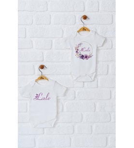 Pia Baby Premium %100 Pamuk İsme Özel Organik Baskılı İkili Set Çıtçıtlı Bebek Body Zıbın Modelleri 5069-17 (Ekru)