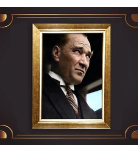 Altın Varaklı Çerçeveli Paspartulu Atatürk Tablo TR0643 (Gold)