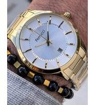Ferrucci Gold Renk Takvimli Business Model Çelik Erkek Kol Saati+Bileklik Hediye