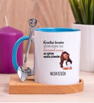 Kişiye Özel Alışıkın Değilsindir Tasarım Esprili Ahşap Altlıklı Mavi Kupa Bardak