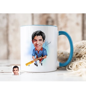 Bk Gift Kişiye Özel Cricket Karikatürlü Mavi Kupa Bardak-1, Sevgiliye Hediye, Arkadaşa Hediye
