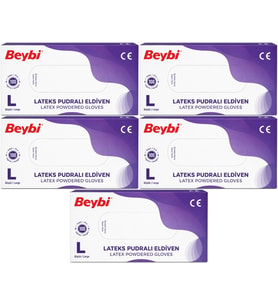 Beybi Lateks Pudralı Muayene Eldiveni L - Large - Büyük 500 Lü Set