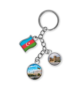 Azerbaycan Üçlü Epoksi Metal Çift Taraflı Damla Anahtarlık Azerbaijan (Çok Renkli)