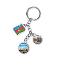 Azerbaycan Üçlü Epoksi Metal Çift Taraflı Damla Anahtarlık Azerbaijan (Çok Renkli)