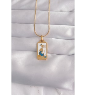 316L Çelik Gold Renk Beyaz Mineli Kız Figür Tarot Kolye TJ-BKO9027