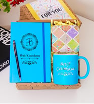 Kişiye Özel Renkli Defter , Açık Mavi Kupa Bardak, Tükenmez Kalem & Hediye Seti