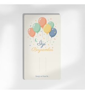 12’li 8,5x15 cm Balon Temalı Bayram Harçlık ve Para Kartı – Çocuklar İçin Ramazan & Kurban