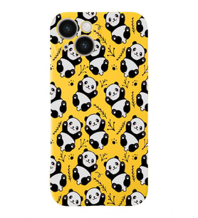 Apple iPhone 14 Plus Uyumlu Lansman Kılıf Panda Tasarımlı İçi Kadife Kapak-Sarı (Şeffaf)