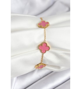 316L Çelik Gold Zincir Pembe Yonca Renk Bileklik TJ-BB7908
