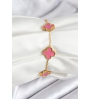 316L Çelik Gold Zincir Pembe Yonca Renk Bileklik TJ-BB7908