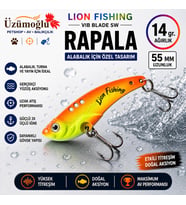 ÜZÜMOĞLU Lion Fishing Vib Blade SW Rapala 14gr 55mm Turuncu Yeşil Titreşimli Sahte Balık Turna Yayın Yemi