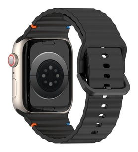 Apple Watch 10/11 42mm-38/40/41mm Kordon Dekoratif Örgü Çizgili Spor Silikon Kay (Siyah)
