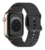 Apple Watch 10/11 42mm-38/40/41mm Kordon Dekoratif Örgü Çizgili Spor Silikon Kay (Siyah)