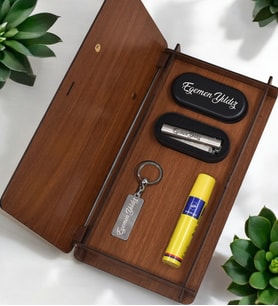Kişiye Özel Ahşap Kutuda Clipper Benzinli Çakmak Seti