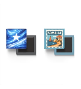 Buzdolap Magnetleri - Somali Bayrağı ve Mogadişu Posta Pulu Tema - 2'li Set Magneti