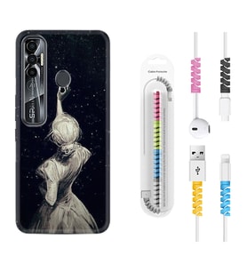 Tecno Spark 6 6 Go 8C 8 Pro 7 7 Pro Kılıf Kablo Koruma Spiral Silikon Star Woman 1332