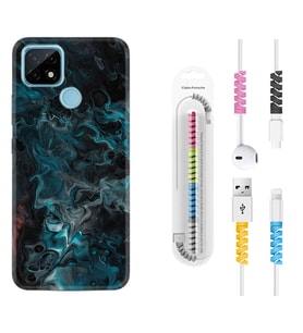 Realme C11 C21 C21Y C25Y C11 2021 Kılıf Kablo Koruma Spiral Silikon Colorful Abstract 1384