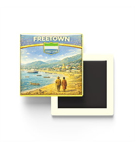 Retro Sierra Leone Freetown Şehri Temalı Vintage Buzdolap Magneti – 9x9 cm