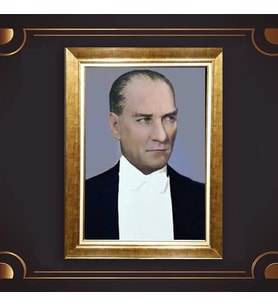 Özel Seri Paspartulu Çerçeveli Atatürk Tablo l543 (Gold)