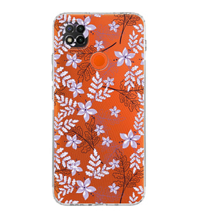 Xiaomi Redmi 9C  Kamera Korumalı Kapak Floral Lila Tasarımlı Şeffaf  Kılıf