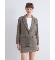 LCW Vision Kahverengi V Yaka Ekose Kadın Kaşe Blazer Ceket