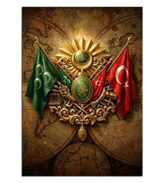 Osmanlı Armalı ve Türk Bayraklı Kabartma Dekoratif Kanvas - Mdf Ahşap Tablo