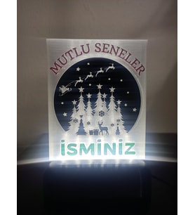 Yılbaşı Hediyesi Isme Özel Dekoratif Led Lamba M2 - Noel Manzara - Kablolu Adaptörlü - Beyaz Işık