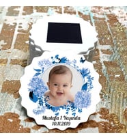 Magnet Hediyelik - Bebek / Çocuk Mavi Çiçek Tasarım Doğum Günü - Sünnet Resimli Magnet