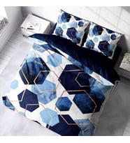 MonoHome Blue Hexagon 3D Pamuk Saten Çift Kişilik Nevresim Takımı (Karışık)