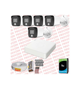 Provzen Hikvision 5 Kamera Hibrit ColorVu Full HD Güvenlik Kamera Olay Anında bildirim