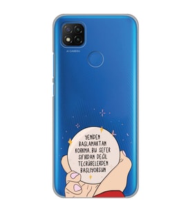 Xiaomi Redmi 9C / 10A Uyumlu Yeniden Başlamaktan Korkma Tasarımlı Şeffaf Telefon Kılıfı
