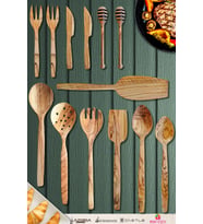Zeytin Ağacı Ahşap Tahta Kaşık Çatal Bıçak Bal Kaşık Spatula Kevgir Seti Ağaç Kaşık 13 Lü Set (Model 6)