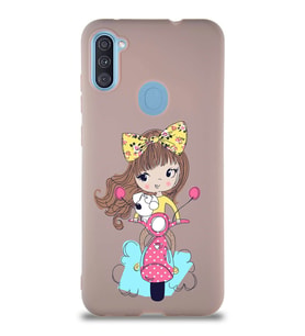 Samsung Galaxy A11 Soft Premier Kapak Vespagirl Tasarımlı Silikon Kılıf - Pudra (Şeffaf)