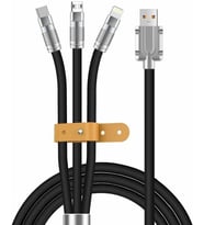 3in1 Apple Type-C Android Sıvı Silikon Data Hızlı Şarj Kablosu - Bakır Döşeme - Katlanmaz Kırılmaz Dayanıklı Kablo Siyah