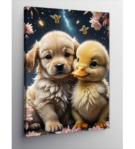 Kanvas Tablo Yavru Köpek Ve Ördek